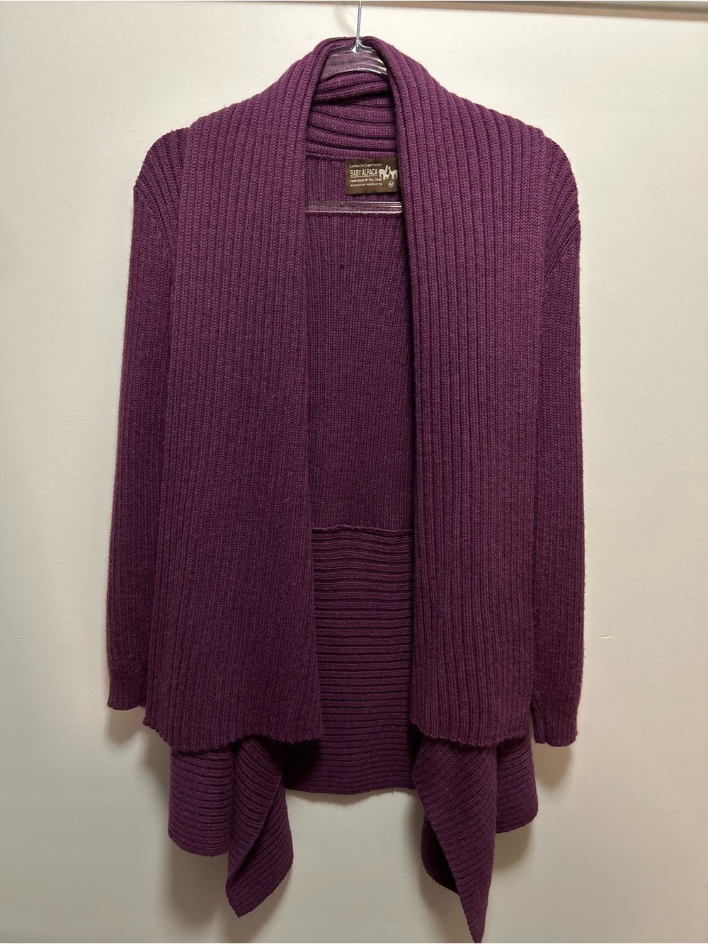 Baby Alpaca Purple Asymmetrical Waterfall Cardigan Medium Peruvian Knit Shawl